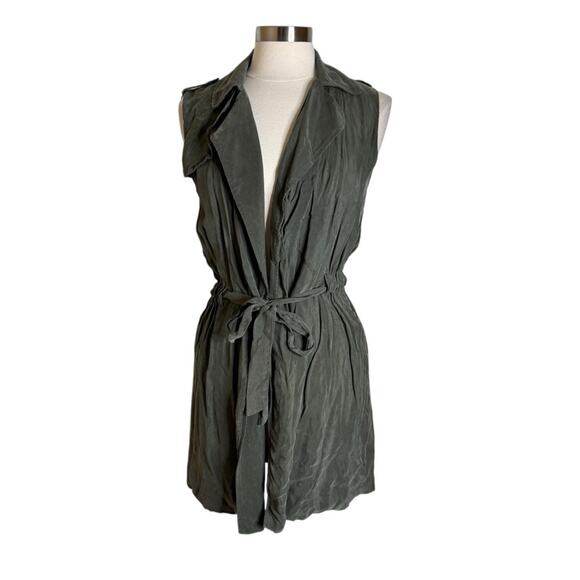 Anthropologie Elevenses Cupro Olive Drape Trench Vest Womens Size Small - Picture 1 of 9